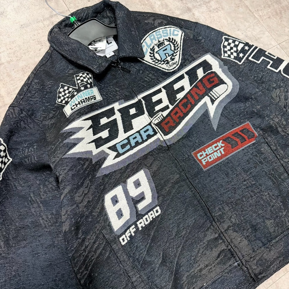 NWT RBL Speed Car Racing Men's Bomber Jacket - Black - Picture 4 of 5